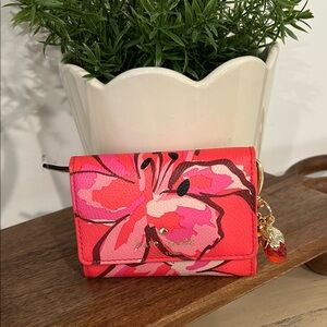 kate spade Red Pink Floral Compact Wallet with Charm